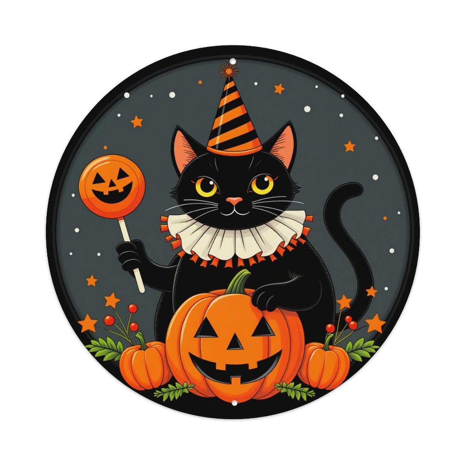 Jdfenggu Vintage Black Cat Halloween Pumpkin Party Retro Metal Tin Sign, Metal Poster For Bar, Home, Man Cave, Kitchen, Laundry Room Art Decor 8X8 Inch