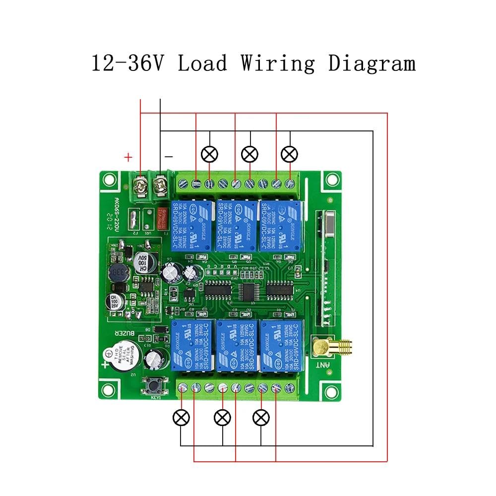 Sistema de interruptor remoto de 6 canales 433 MHz, receptor inalámbrico, alcance de 300 m, CC 12 V-36 V, para puertas de persianas, garaje, puertas eléctricas, ventanas, polipastos de