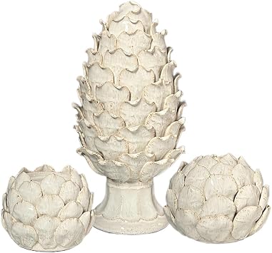 White Ceramic Artichoke Decorative Set, 3-Piece