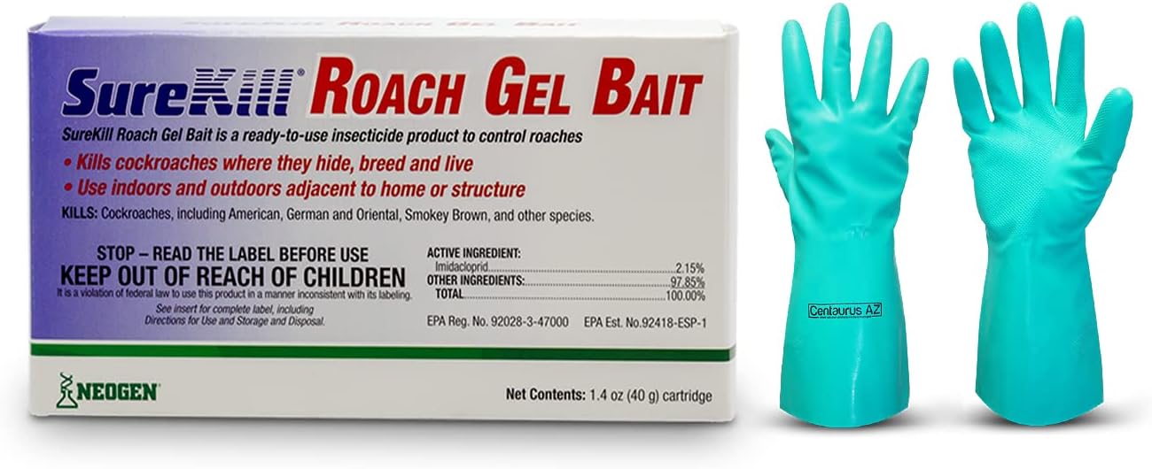 Centaurus AZ Neogen Sure Kill Roach Gel Bait- Roach Killer Indoor Infestation- Kill Roaches Indoor and Outdoor- Perfect Household Solution- Available with Premium Quality Gloves- 40 Gram
