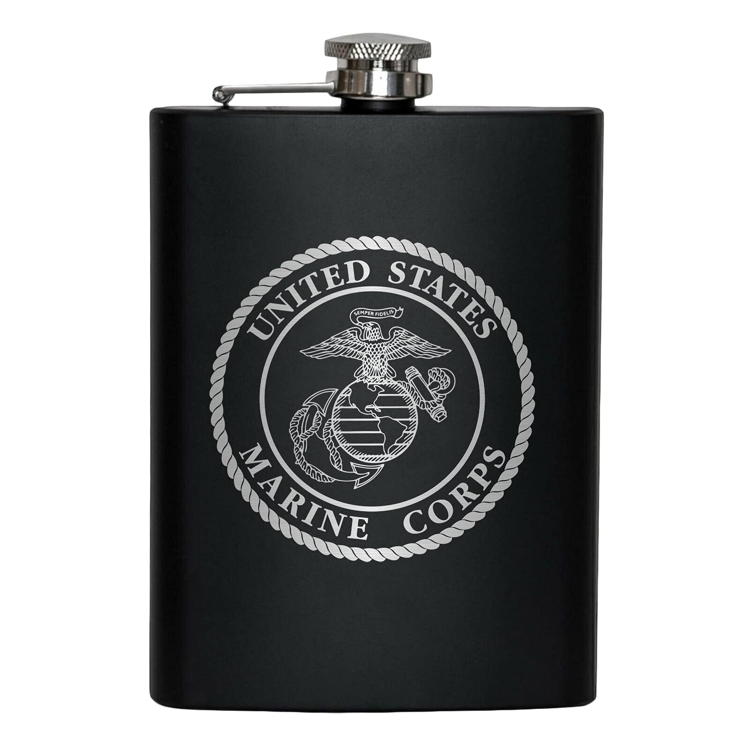 Stainless Steel Hip Flask for Liquor – Matte Black, Great Gift Idea for Marines | USMC 8oz Flask Black