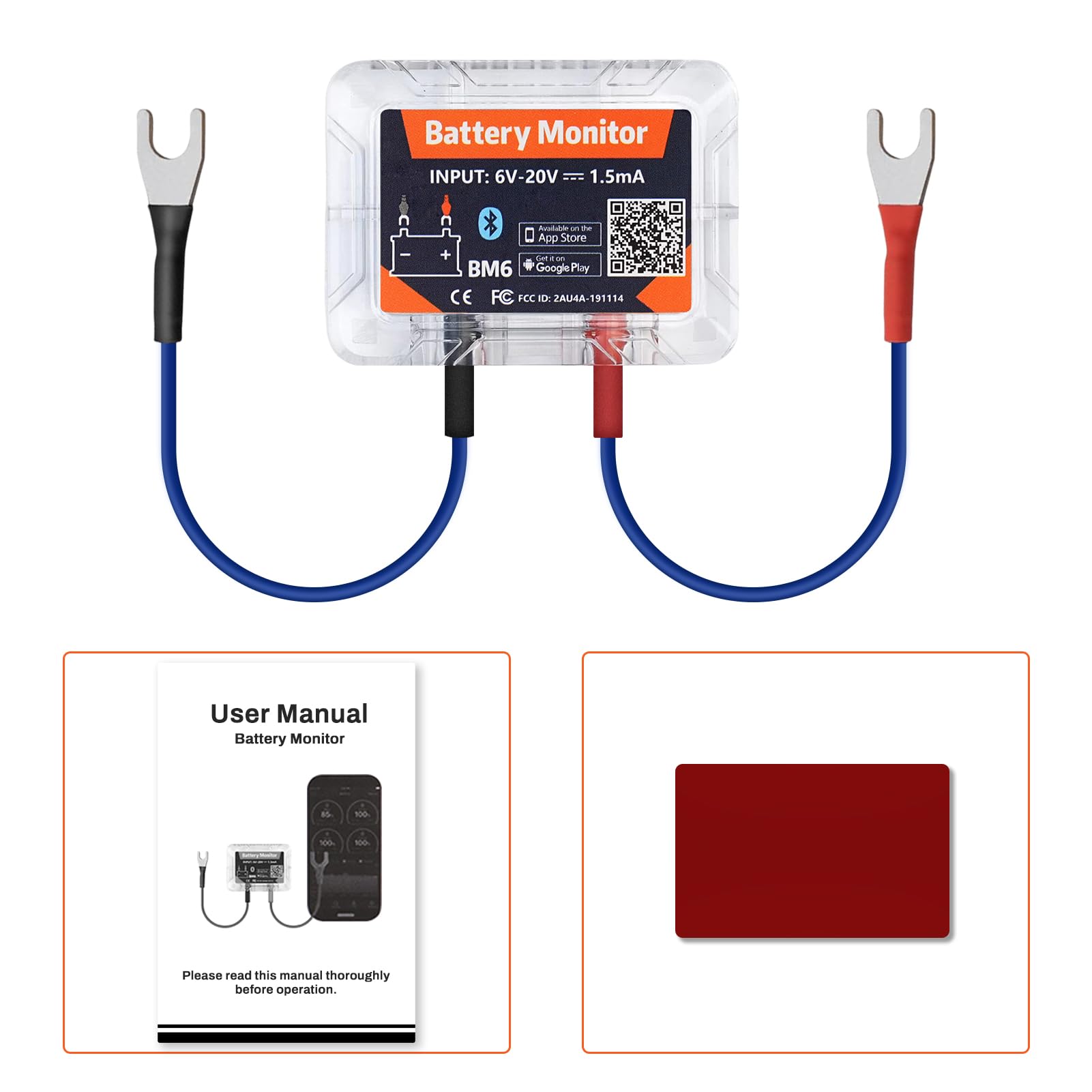 Battery monitor 12V Bluetooth 4.2 Tester batteria auto DC 6V-20V Monitoraggio dello stato della batteria in tempo reale con protezione da cortocircuito e inversione di polarità Avviso anomalo.