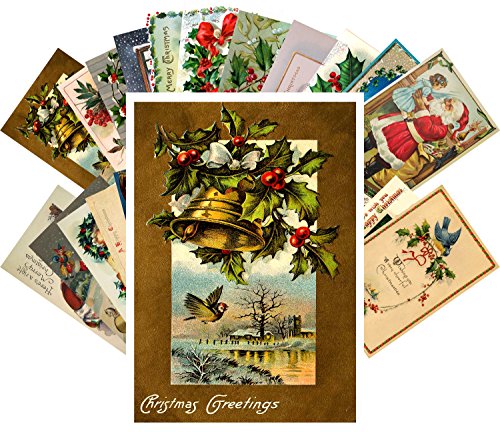 PIXILUV Vintage Christmas Greeting Cards 24pcs Antique Merry Christmas Angels Santa REPRINT Postcard Set