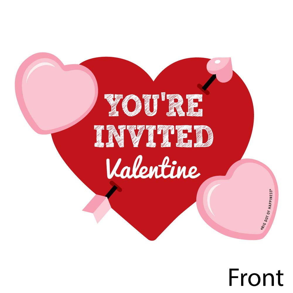 Big Dot of Happiness Conversation Hearts - Shaped Fill-In Invitations - Valentine's Day Party Invitation Cards with Envelopes - Set of 12