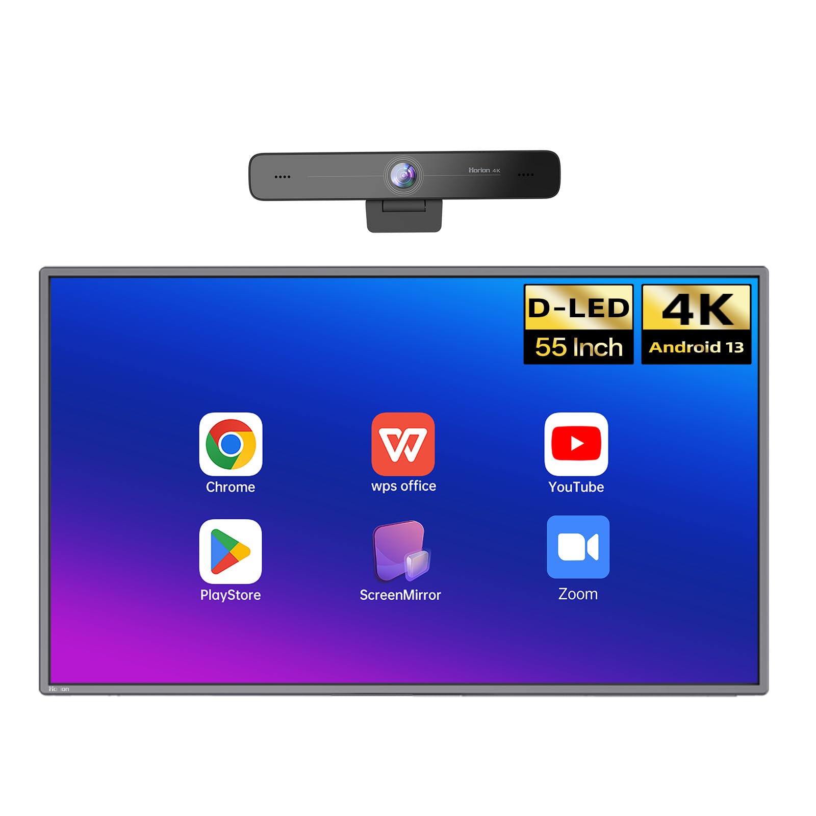 Horion (65" Board+Conference Camera ), 4K Smart Board,65" UHD Electronic Whiteboard Touch Screen Interactive Smart board Wireless Display, 40-Point, Android 13.0 & Windows, Classroom/Office/Conference
