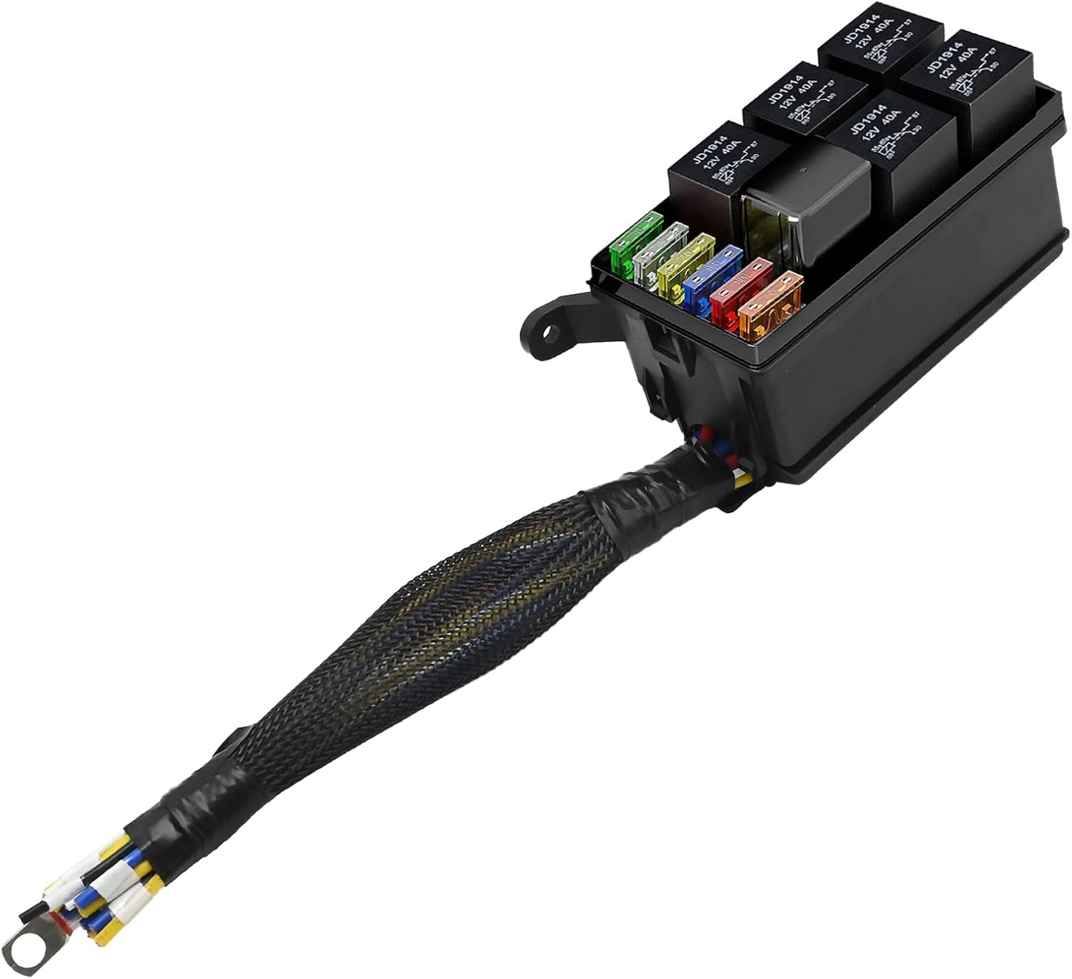 Saihisday 6 Slots Relay Box, Plastic Fuse and Relay Box Kit, 12V ATC/ATO Automotive Relay Fuses for Truck Marine Boat (Relay Box with Leads)