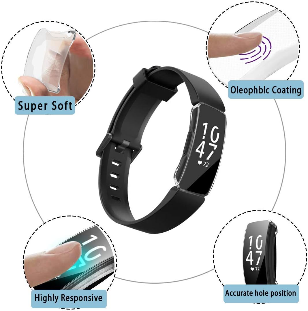 KPYJA 2-Pack Screen Protector Case Compatible for Fitbit Inspire/Inspire HR, Overall Full Body Protective TPU Anti-Scratch Cover for Inspire Fitness Tracker (Clear+Clear)