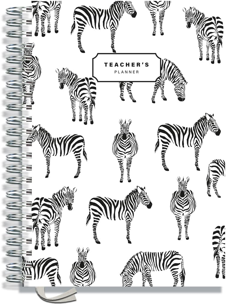Teacher Planner 2026-2027 A4 size by Pirongs | 8 Lesson Planner for Teachers | Page a day | Undated, Hardback, Wiro-bound Teachers Planner - Zebra