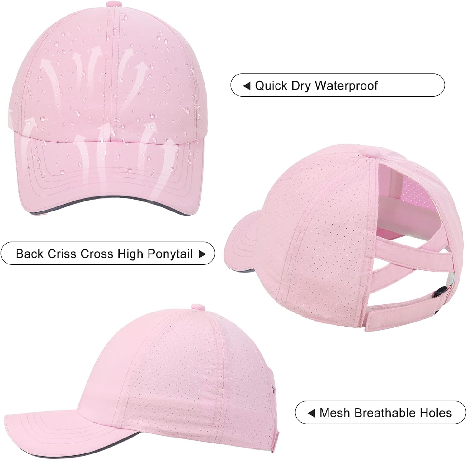 Girls Criss Cross Ponytail Hat Mesh Baseball Cap Kids Quick Dry Ponycap Hats Outdoor Summer Sports Hat Age 7-12 - Image 2