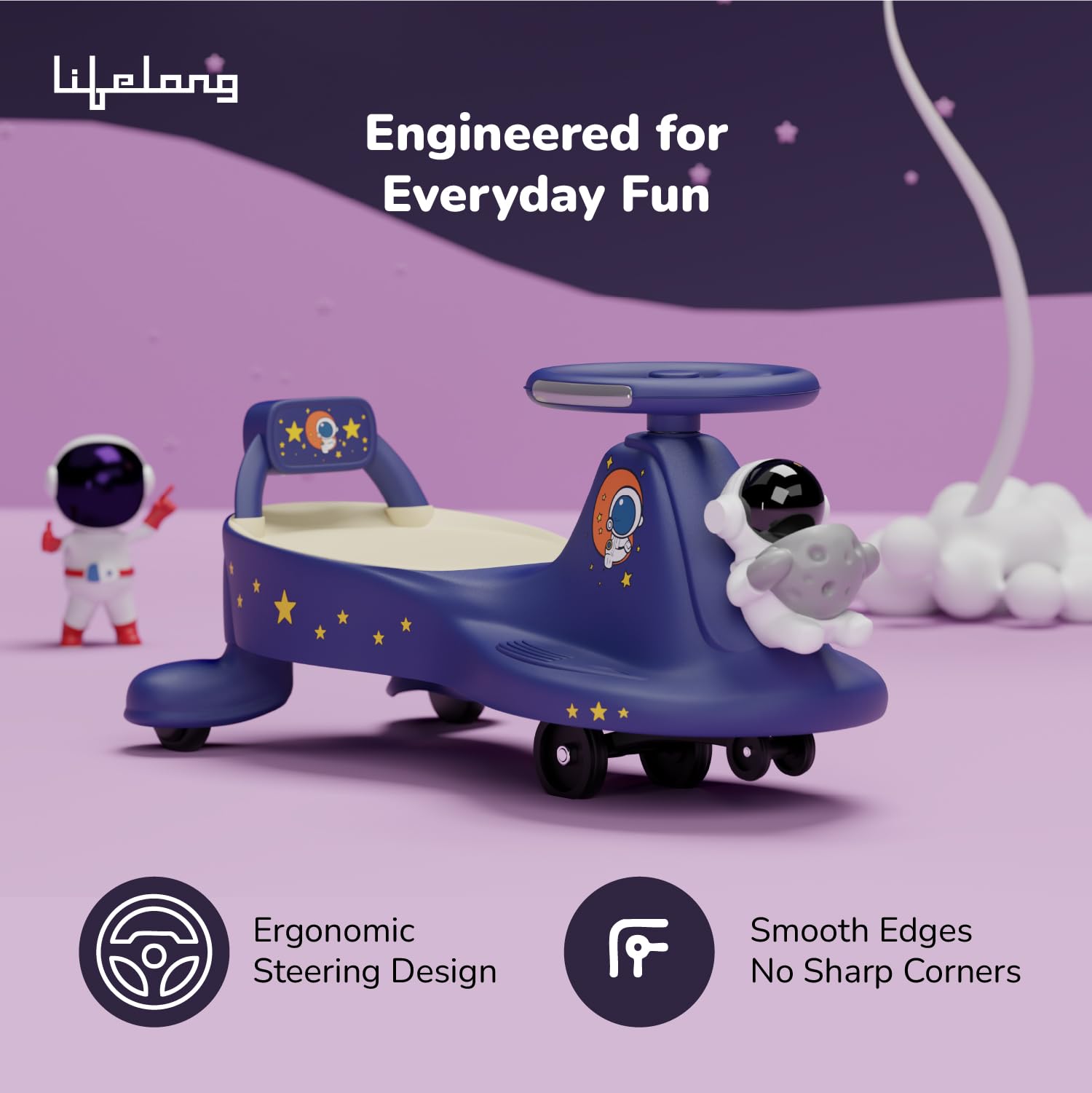 Lifelong Astro Swing Car Ride On for Kids| Space Theme | Comfort Backrest | Silky-Smooth Wheels | Kid-Powered Magic Twist Car, Pure Play Experience, 2 to 6 Years Boys & Girls,100 Kg Capacity — Amazon image 4