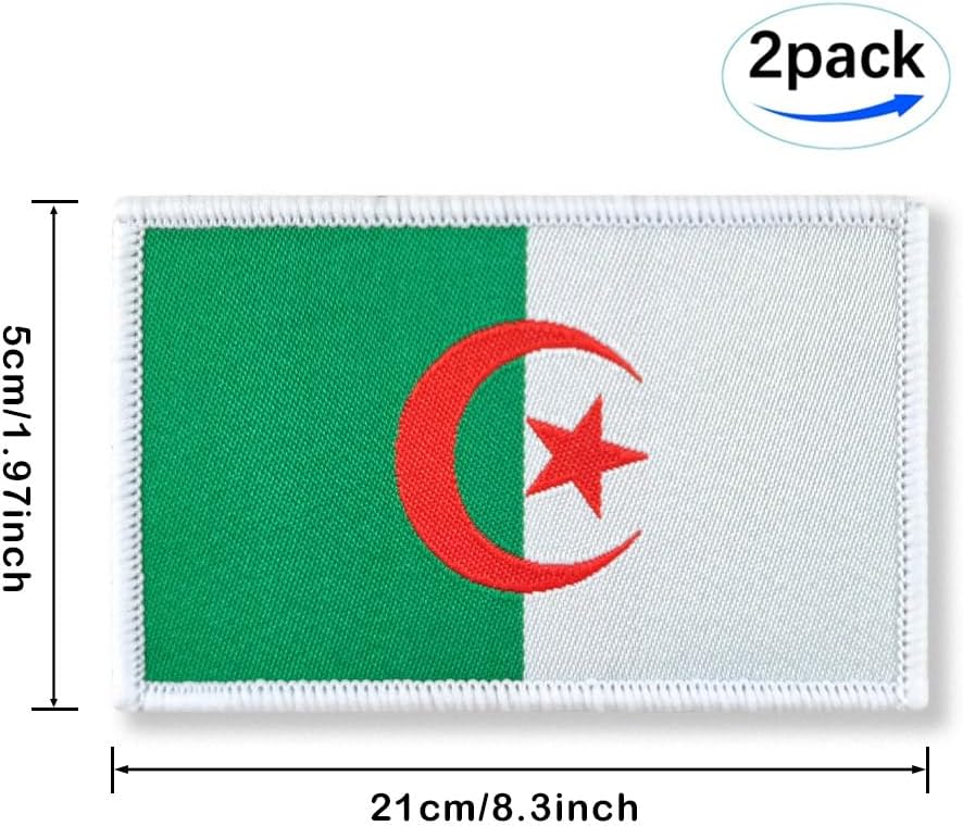 Miniatura 3 de Overdecor Parche de bandera argelina militar táctico  cierre de gancho y bucle, paquete de 2