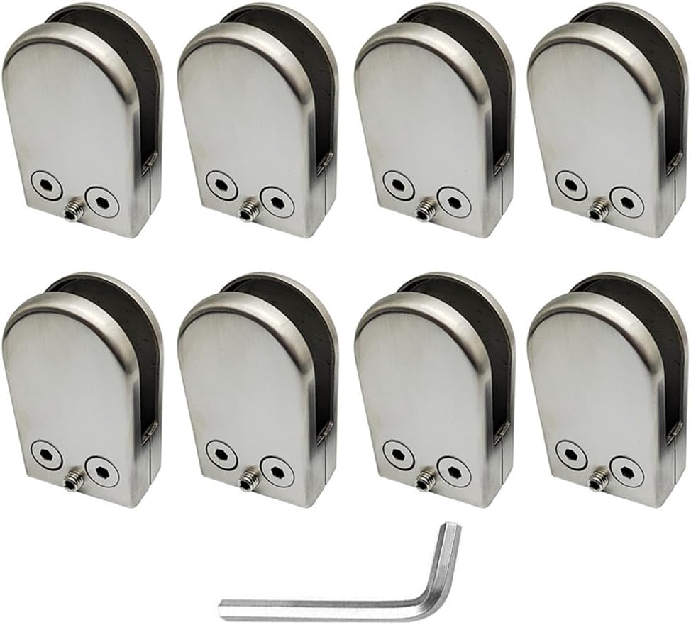8PCS Stainless Steel Glass clamp 6-8mm Glass Clamps Adjustable Glass Bracket for Balustrade Staircase Handrail-Flat Bottom