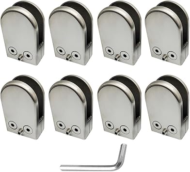 8PCS Stainless Steel Glass clamp 6-8mm Glass Clamps Adjustable Glass Bracket for Balustrade Staircase Handrail-Curved Bottom