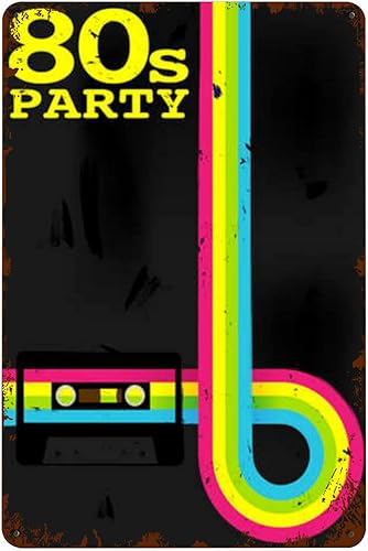Miniatura 2 de Metal Tin Sign-retro poster 80s party flyer with cassette tape-Retro Home Kitchen Office Garden Wall Decor Tin Plaque8x12 Inch(20cmx30cm)