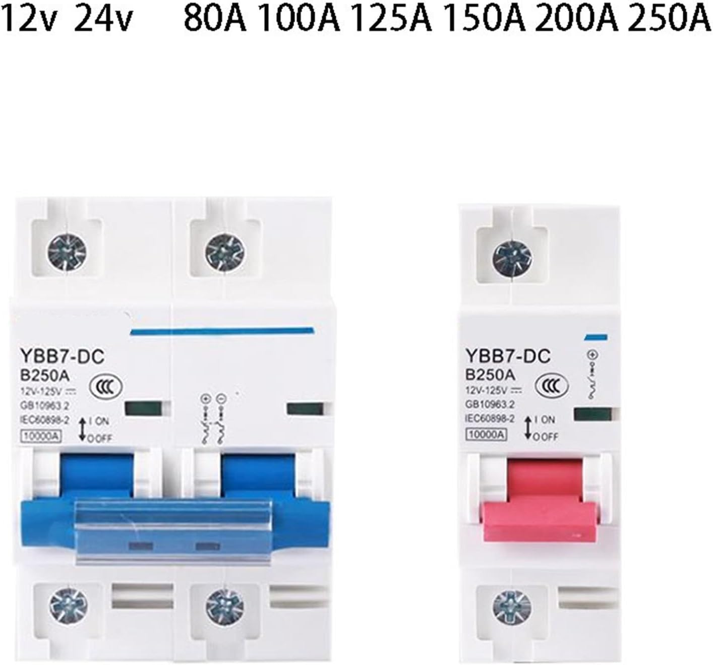 1PCS DC Circuit Breaker 1P 2P 12V 24V 60V 72V 96V Mini Protection Switch 80A100A125A150A200A250A for Solar Battery Circuit Isolator(1P,63A)