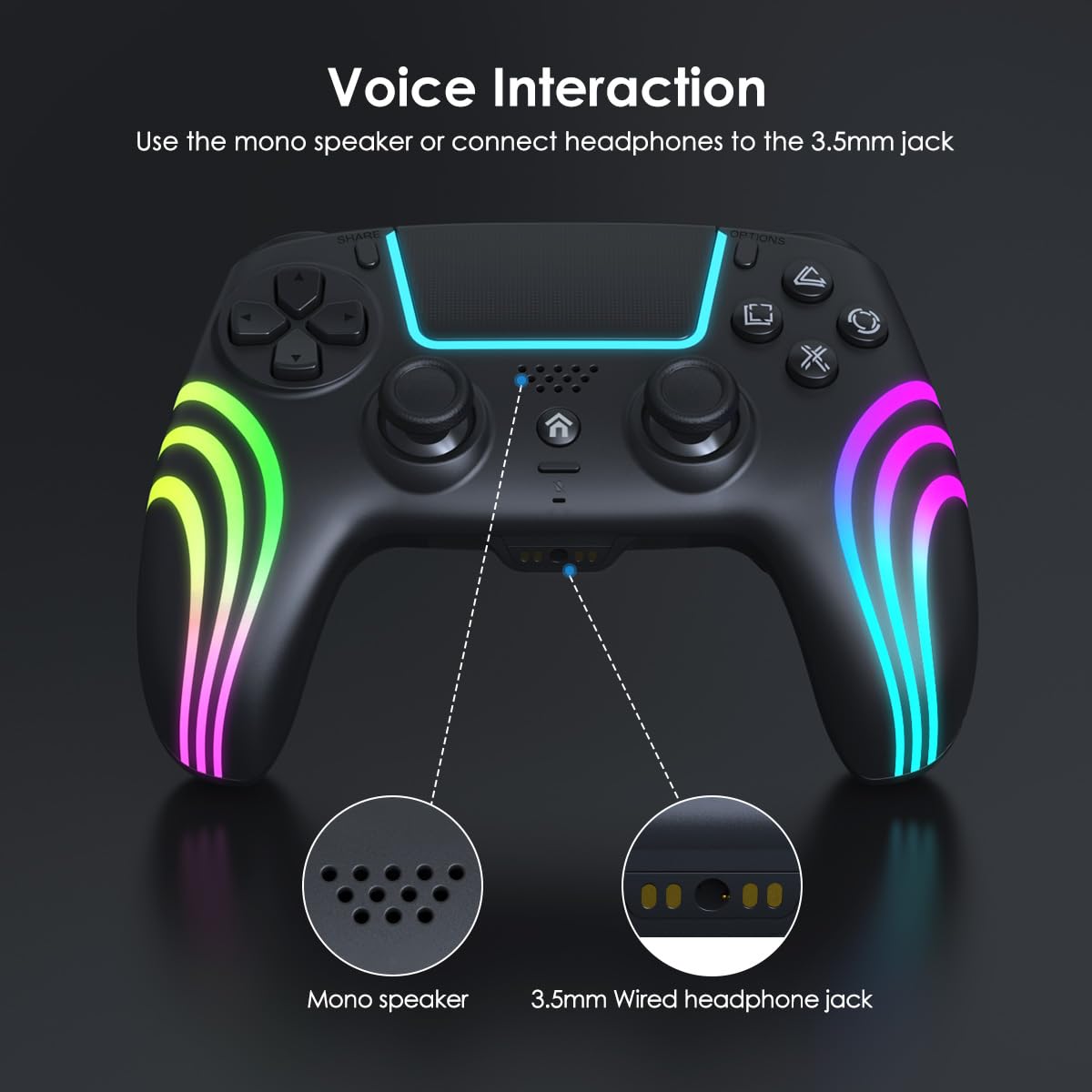 Mando Inalámbrico para PS5, Controlador para PS5, con Vibración y Seis Ejes, Panel Táctil, Turbo, Ponente, Clavija de Audio, para PS5/Pro/Slim/Consola/PC