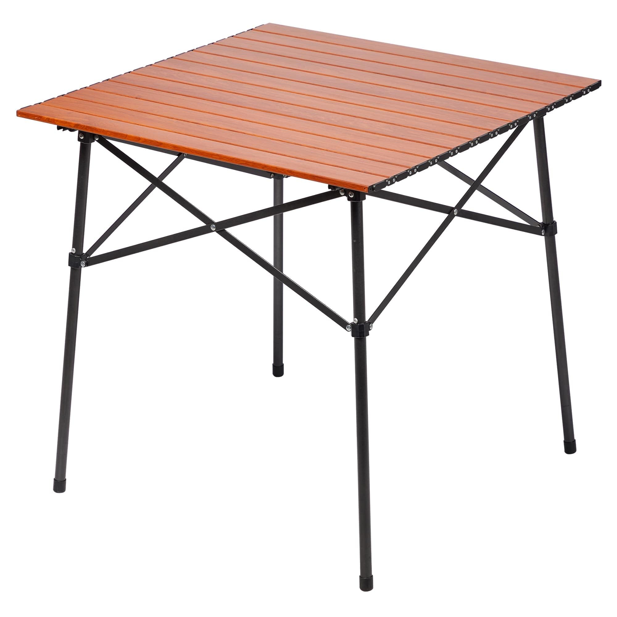 Portal Lightweight Aluminum Folding Square Table Roll Up Top 4 People Compact Table with Carry Bag for Camping, Picnic, Backyards, BBQ, Brown