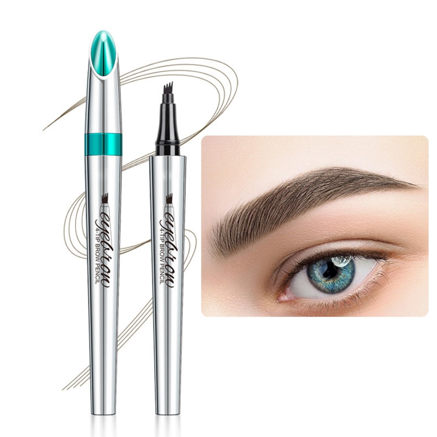 Eyebrow Pencil - 4 Tip Microblade Eyebrow Pen with Waterproof, Smudge-proof and Long Lasting, Natural Eye Brow Pencils for Women,Eyebrow Makeup for Natural Looking Eyebrows - Dark Brown