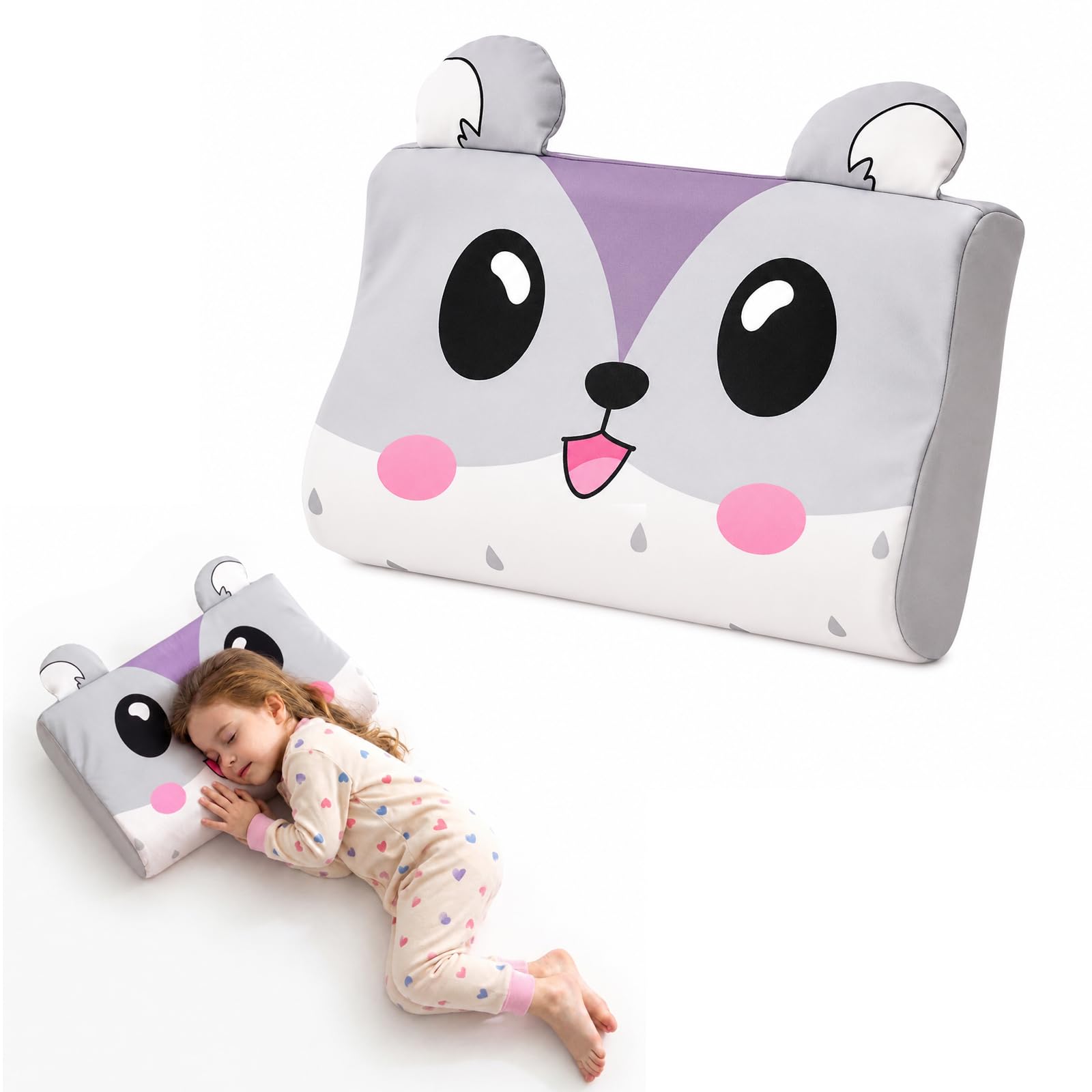 champracer Schlummerkids Kissen, Calmly Kinderkissen, Kinderkopfkissen, Atmungsaktives Ergonomisches Kissen für Jungen und Mädchen mit Niedlichen Tierdesigns (Elefant,45 * 27 * 6 cm)