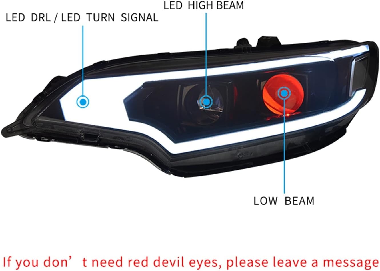 Headlight Assembly Compatible with Fit 2014-2019 Jazz LED DRL Turn Signal Low Beam High(HID Lamp)