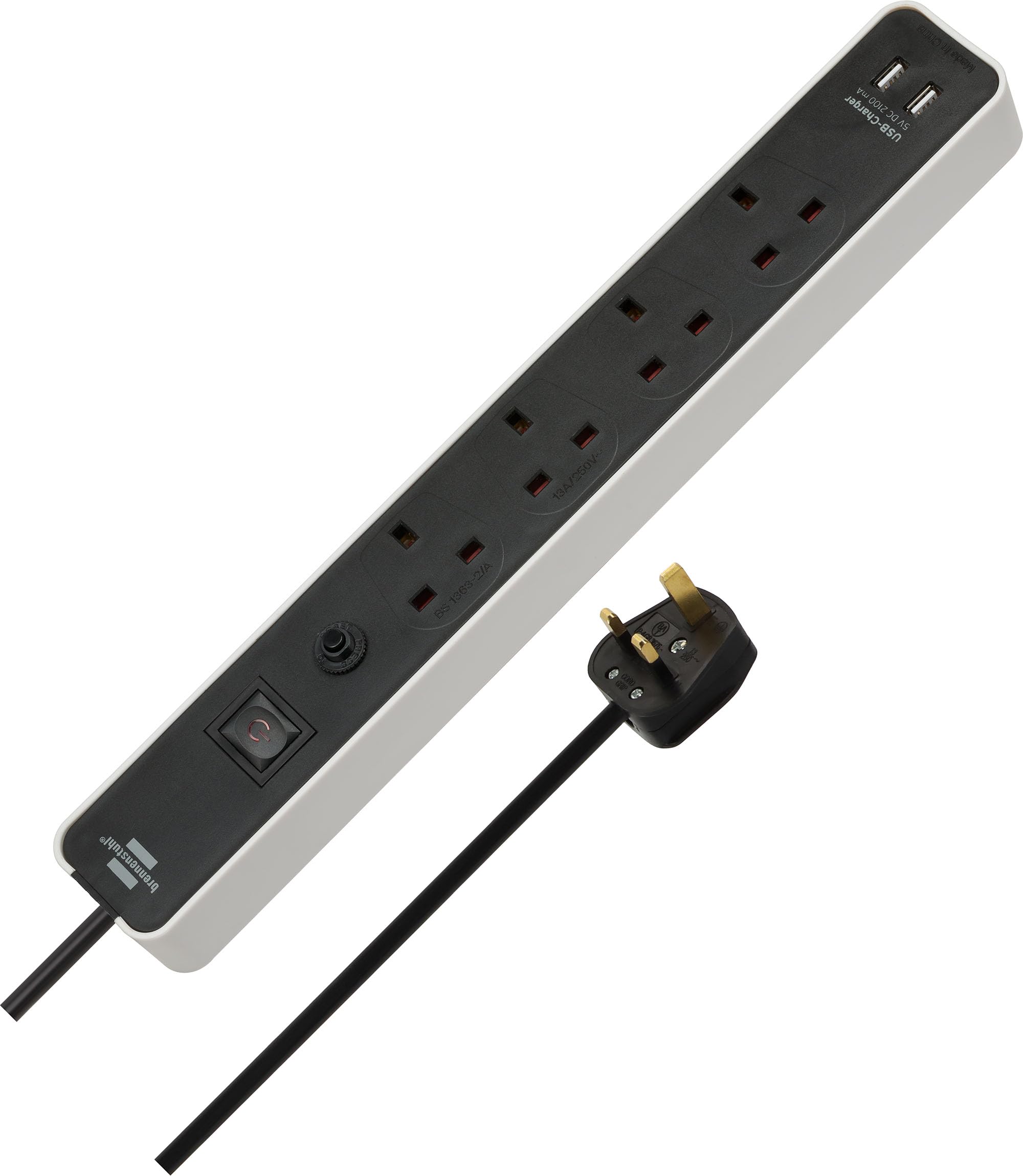Brennenstuhl Black Ecolor Fb Extension Socket With Usb-Charger And Safety Fuse Button 13A Saso 4-Way 2Xusb 3M H05vv-F 3G1.5 White/ *Gb*