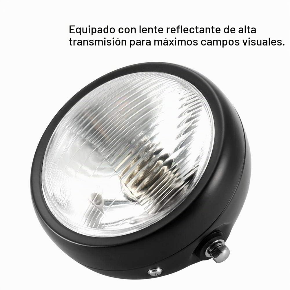 Akozon Luces de Faros Linterna de la Motocicleta Motocicleta Universal Retro Negro Shell Lente Faros Faros Delanteros para GN125
