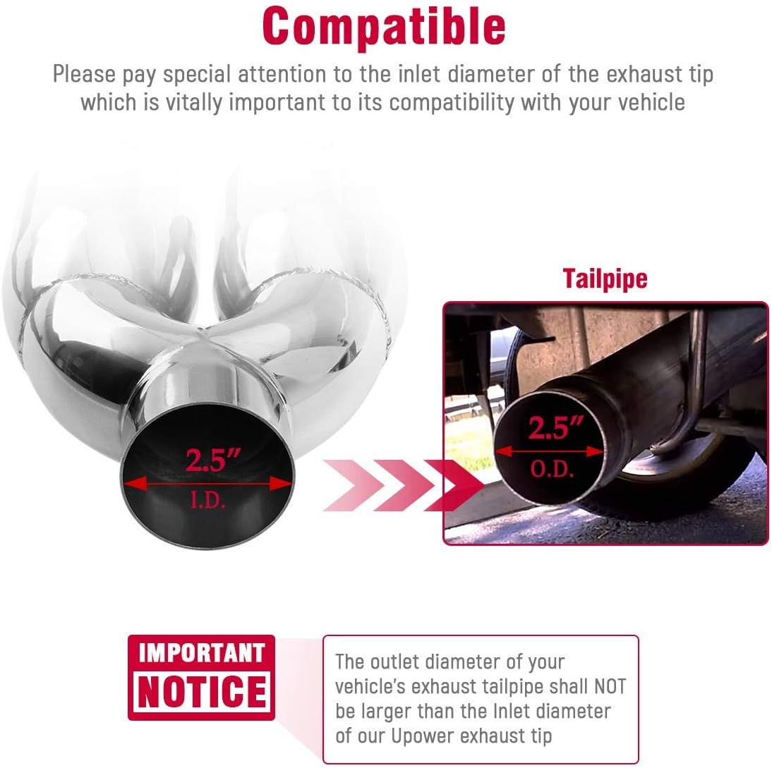 Upower Pack of 2 Dual Exhaust Tip Tailpipe 2.5 Inch Inlet 3.5" outlet 9.5" Length Polished 304 Stainless 1.2mm Thickness (Double Wall Slant Edge)