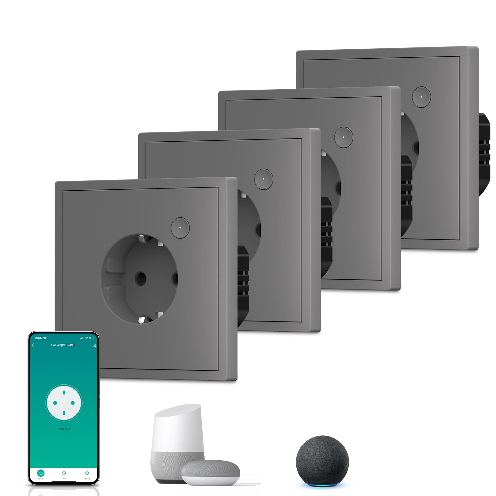 BSEED Enchufe Inteligente con 20W USB y Tipo C,Mate Enchufe Pared Wifi con Medidor Consumo,Control Remoto por APP & Voz,Requiere Cable Neutro,1 Enchufe,Blanco 86mm — view 98