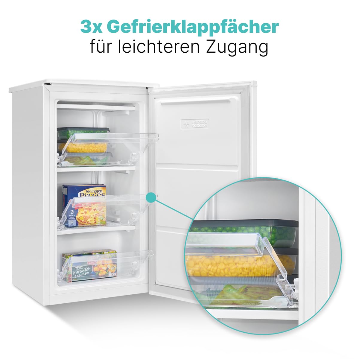 Bomann Gefrierschrank klein | 4 Sterne-Gefrierfach | Tiefkühlschrank 3 Fächer | leise | ≤ -18°C | Türanschlag wechselbar | 60L Mini Freezer | kleiner Gefrierschrank | GS 7256 weiß