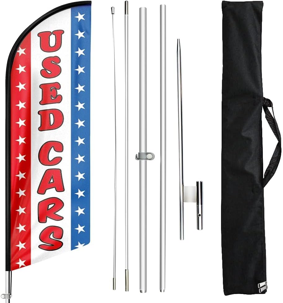 FSFLAG Used Cars Sale Feather Flags, 11FT Second-hand Car Auto Dealer Swooper Flutter Flags Pole Kit with Ground Stake, Advertising Flags for Used Cars Sale Business
