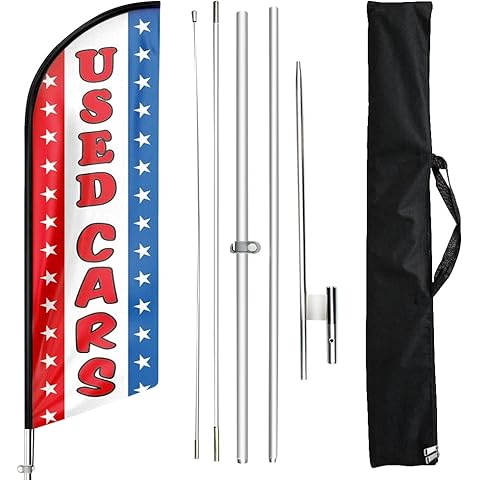 FSFLAG Used Cars Sale Feather Flags, 11FT Second-hand Car Auto Dealer Swooper Flutter Flags Pole Kit with Ground Stake, Advertising Flags for Used Cars Sale Business Cover