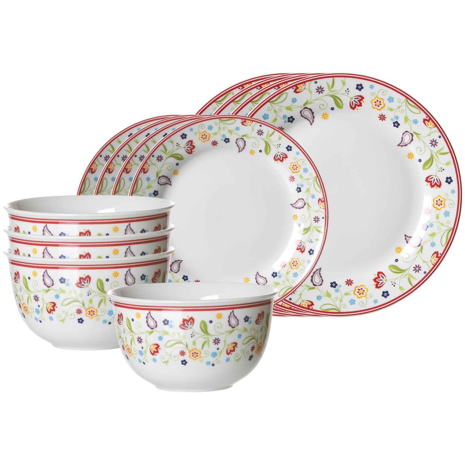 Ritzenhoff & Breker Basic-Set Doppio Shanti, 12-teilig, Porzellangeschirr für 4 Personen, Service mit Blumendekor, Bunt