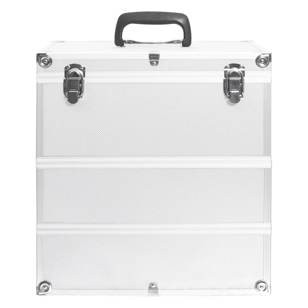 Walizka na kosmetyki z aluminium w kolorze srebrnym, 37 x 24 x 40 cm, z 3 zdejmowanymi poziomami i uchwytem do noszenia, do kosmetyków, makijażu, pielęgnacji, podróży, na kemping, do hotelu