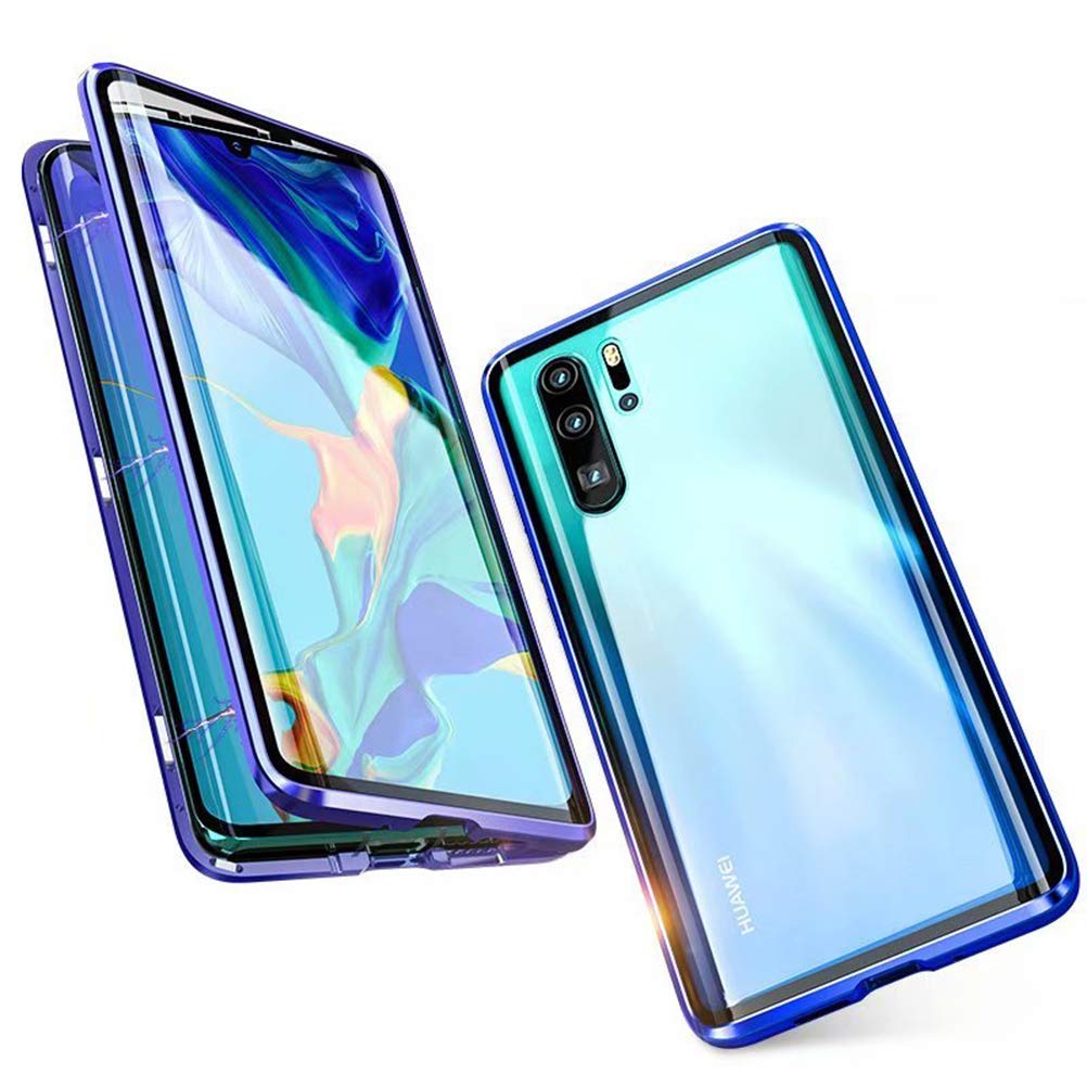 HaptiCaseCase for Samsung Galaxy Note 10 Magnetic Cover,Magnetic Adsorption Technology 9H Front and Back Tempered Glass Cover 360°Shockproof Full Body Protector Ultra Thin Metal Bumper - Blue