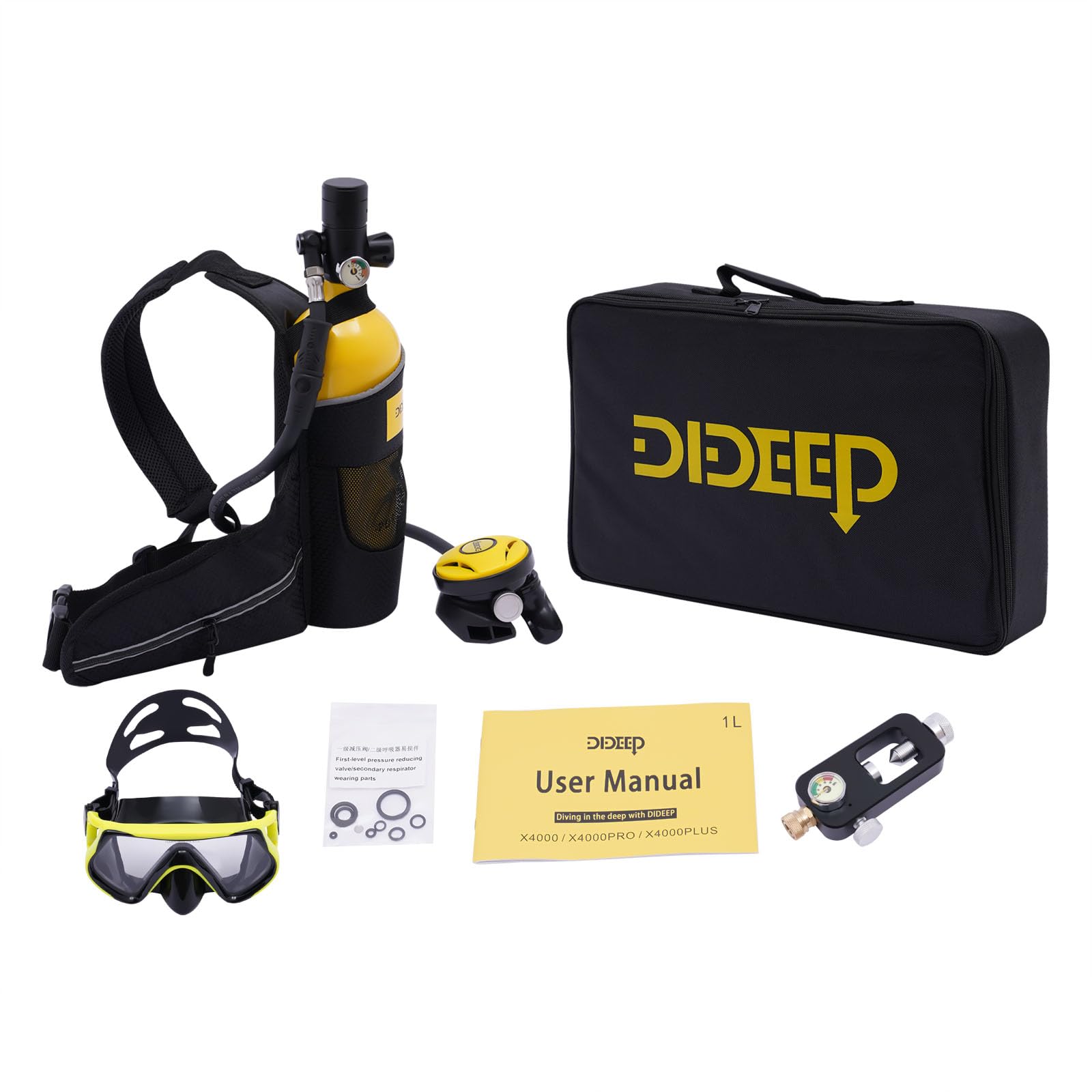 Scuba Tank Diving Gear for Diver 1L Mini Scuba Tank Oxygen Cylinder 32.8Ft Reusable Mini Scuba Tank Portable Underwater Breathing Device Kit for 15-20 Minutes Underwater Dive Portable Lungs