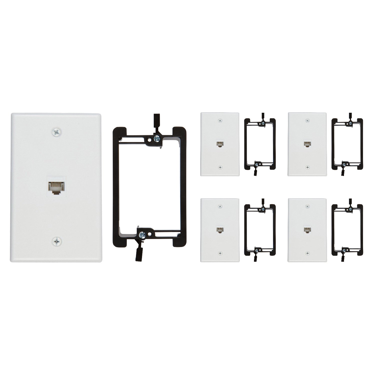 Buyer's Point 1 Port Cat6 Wall Plate, Female-Female White with Single Gang Low Voltage Mounting Bracket Device (5, 1 Port)