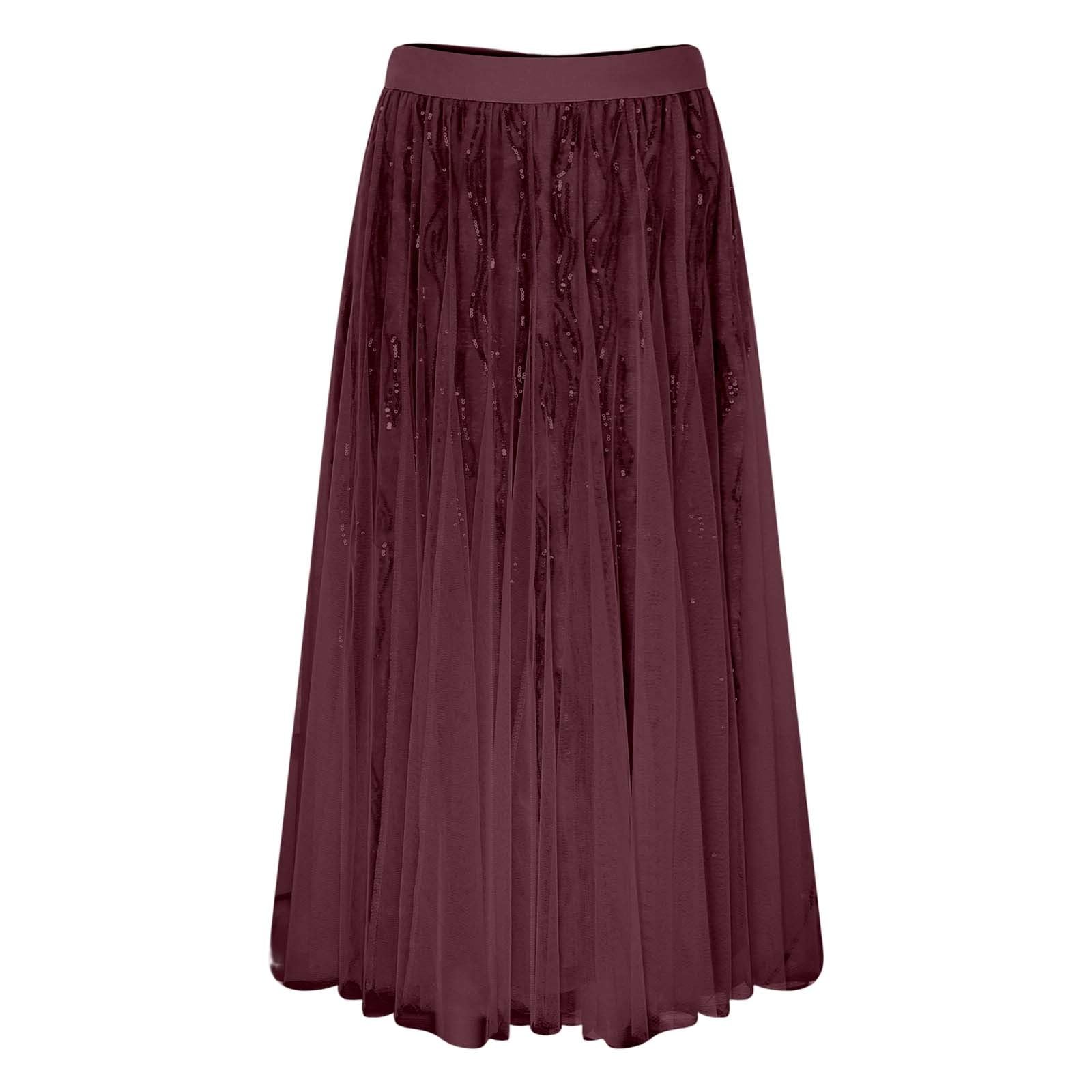2026 Falda de lentejuelas plisada de cintura alta para mujer para un elegante diseño midi con dobladillo acampanado