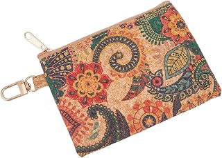 GORGECRAFT 18.9 x 8.9cm(7.2 x 3.4인치) 코르크 메이크업 가방 지갑 빈티지 플로럴 아트 파우치 코르크 메이크업 가방 보헤미안 프린트 화장품 가방 교체 지갑 신용 카드 홀더 지퍼 파우치 비건 지갑 걸쇠 포함