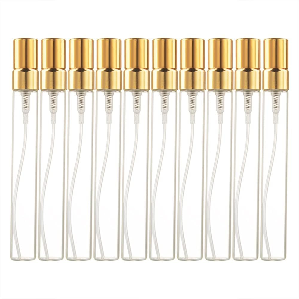 Hunky Dory 12pcs 10ml Empty Delicated Perfume Glass Bottles With Gold Metallic Spray Pump And Caps.