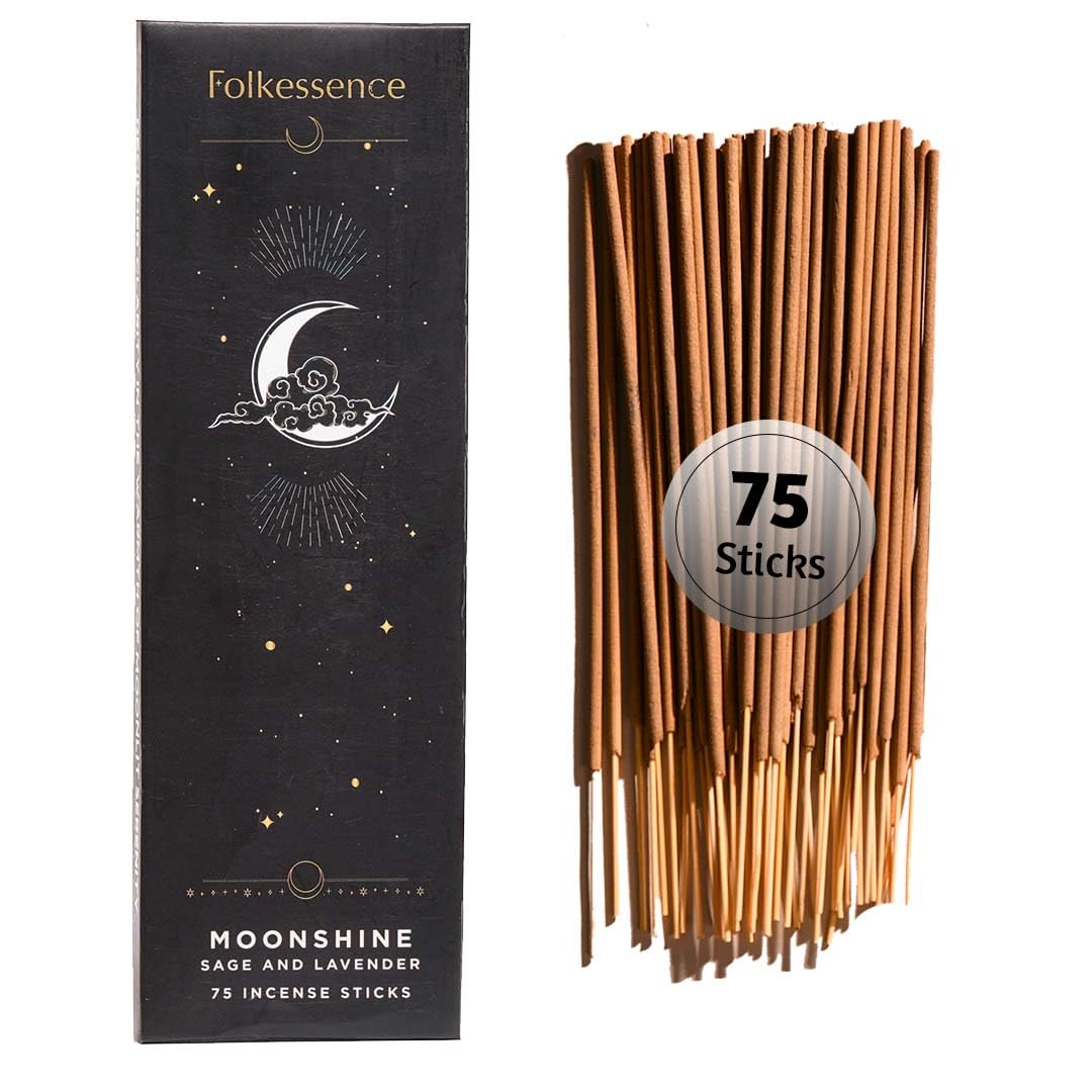 Folkulture Women's Moonshine Incense Stick For Home | Pack Of 75 (8") Incense Sticks For Meditation & Spiritual Practice | Organic Insence Aromatherapy Inscents-Sticks | Inscent Stick For Gifts For