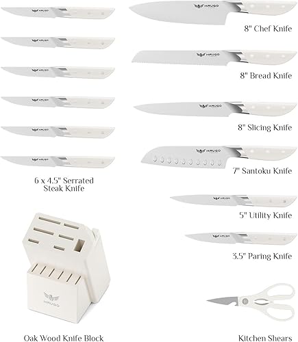 Miniatura 2 de Juego de cuchillos de cocina de acero inoxidable alemán de 14 piezas con bloque y afilador, juego de bloques de cuchillos de espiga completa y mango