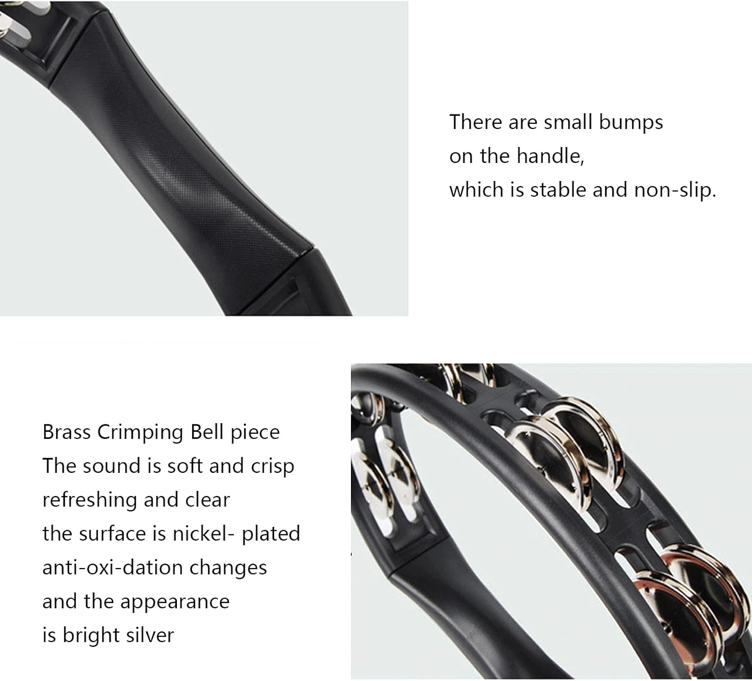 Hand Tambourines for Adults Professional Percussion Double Row Bells Drums for Adults Hand Black 1Piece