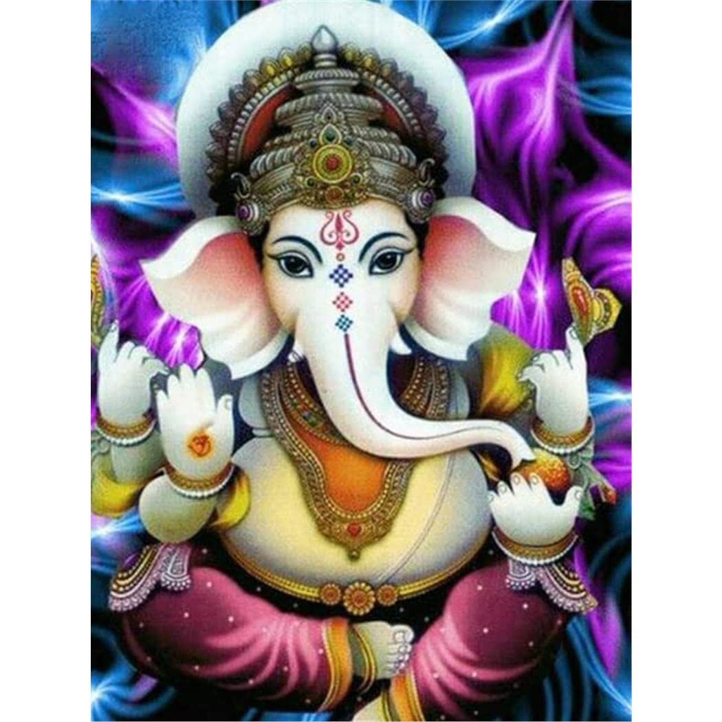Kit Diamond Painting Ganesh Lotus 30x40 Cm - Perles Rondes 5D, Toile HD, Outil Complet, Décoration Murale