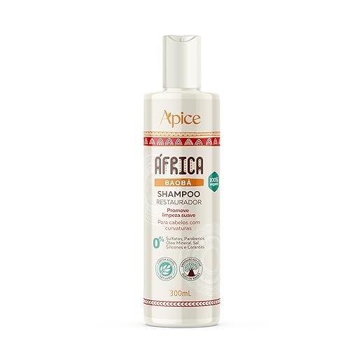 Ápice Shampoo África Baobá Restaurador | Limpeza Suave e Hidratação para Cabelos Cacheados e Ondulados | 300ml