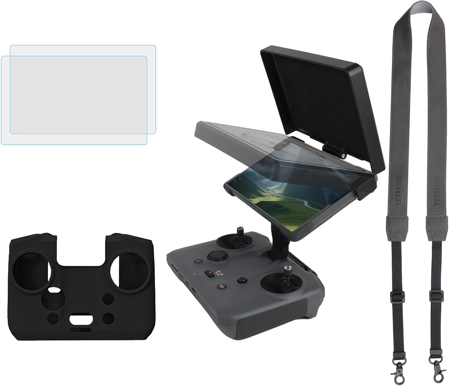 Remote Control Sunshade for DJI Mavic 4 RC Pro 2 Remote Control Silicone Case Sleeve/Controller Screen Protector & Adjustable PU Neck Strap & Standard Lanyard Screw Accessories