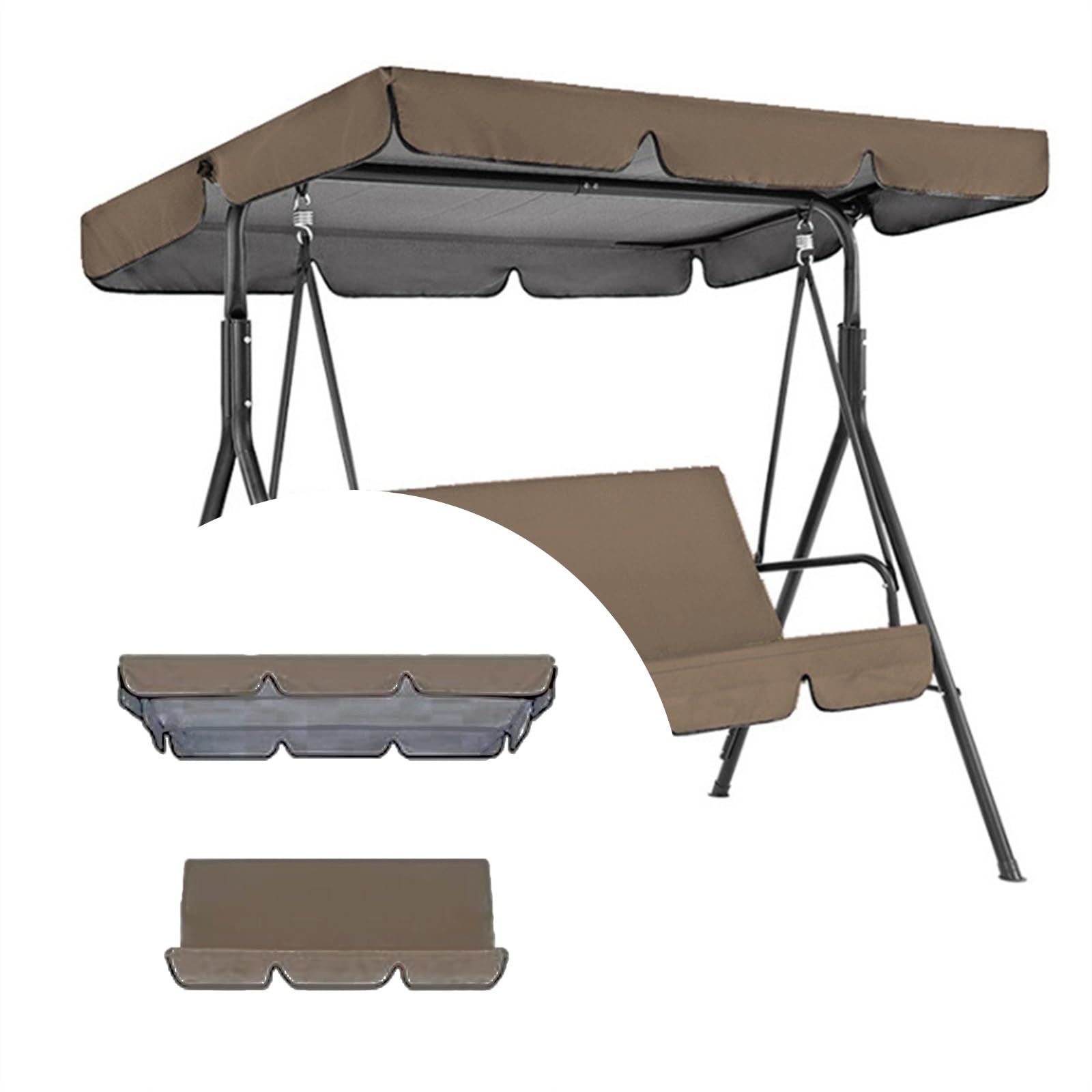 Set di Copertura Tetto e Sedile Dondolo a 2-3 Posti,Telo Dondolo Ricambio,Coperture per Dondoli Resistenti Al Aole per Protezione Dei Mobili da Esterno(Coffee,65 x 45 x 5.9in)