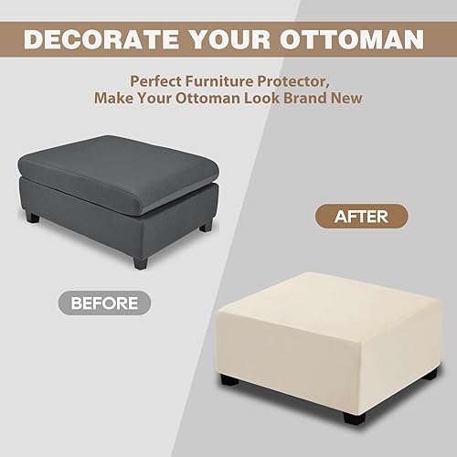 Miniatura 4 de NeColorLife Funda otomana de terciopelo rectangular de almacenamiento, funda otomana gruesa y elástica con banda elástica (tamaño mediano, color