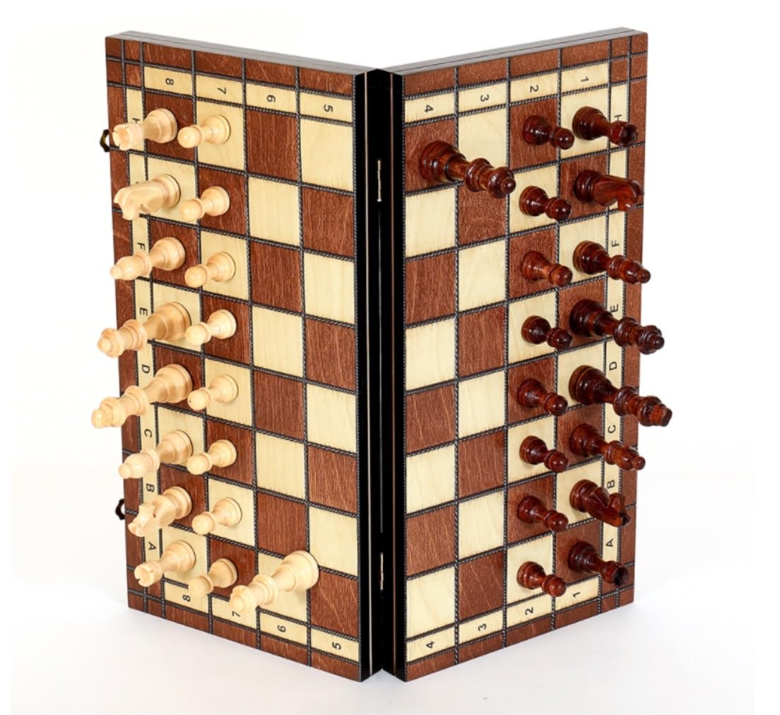 Juego Ajedrez Ajedrez De Madera Plegable, Juego Hecho A Mano, Piezas Maciza, Tablero, Mesa Regalo, Almacenamiento Portátil para Estrategia Familia(29 * 29cm)