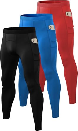 Queerier Compression Pants Men, Athletic Leggings with Pocket Running Gym Baselayers Tights Basketball Cycling Workout Pants