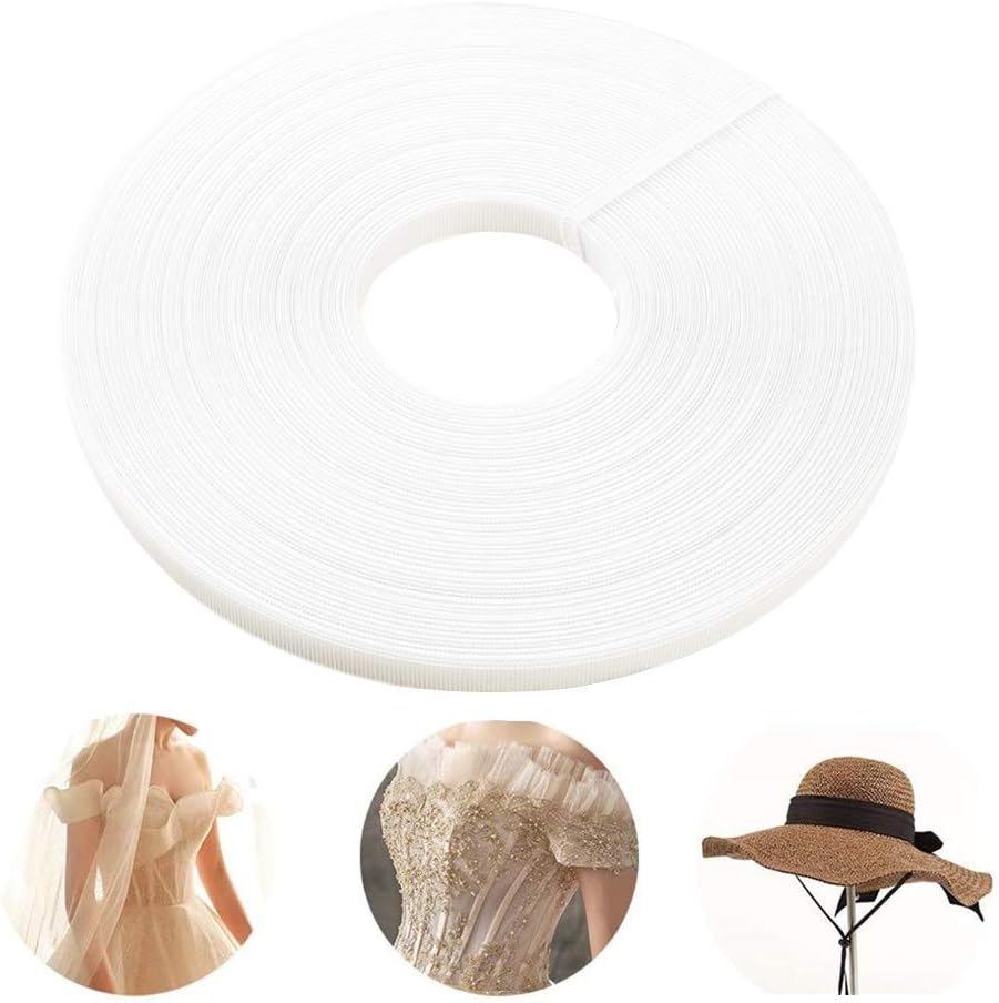 Abbaoww 50 Yard 8mm Wide High Density Polyester Boning for Sewing Wedding Dress Corset Party Gown Lingerie Nursing Cap, White Image